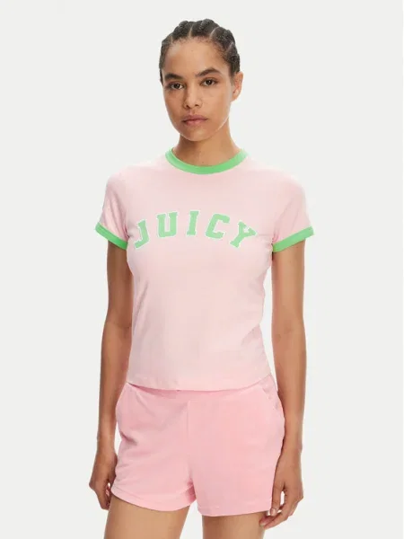 Juicy Couture Tricou Collegiate Ringer roz