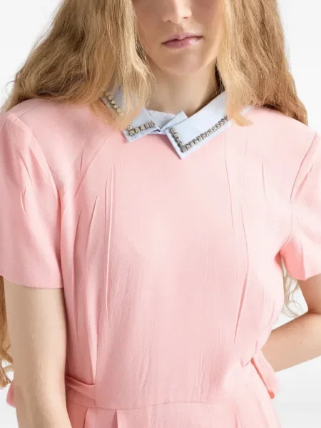 Rochie midi Prada cu funde din crep până la genunchi roz