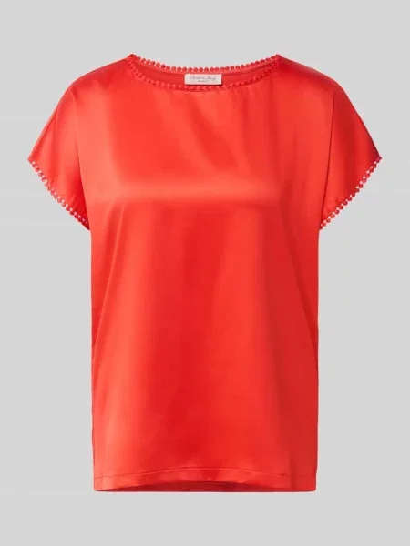 T-shirt z satyny z szydełkową koronką Christian Berg Woman czerwona