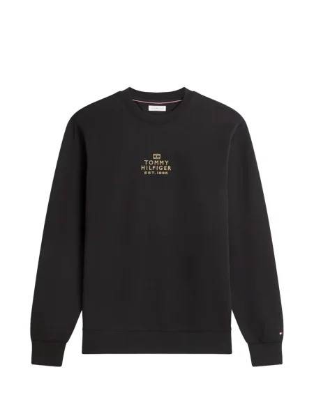 Pulover Tommy Hilfiger cu decolteu rotund cu autograf negru