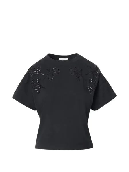 Tricou Rag & Bone cu model floral cu mărgele negru