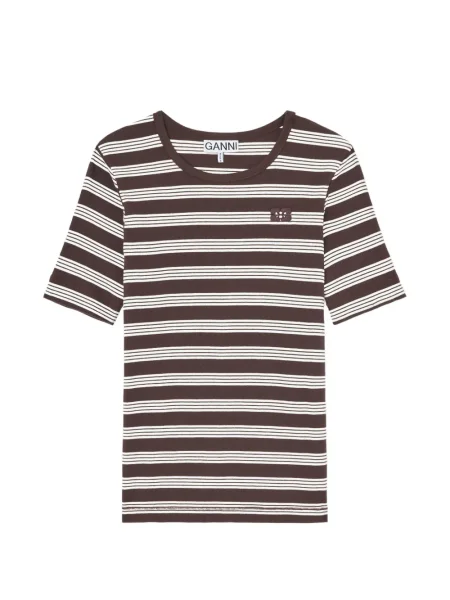 Tricou Ganni cu broderie maro