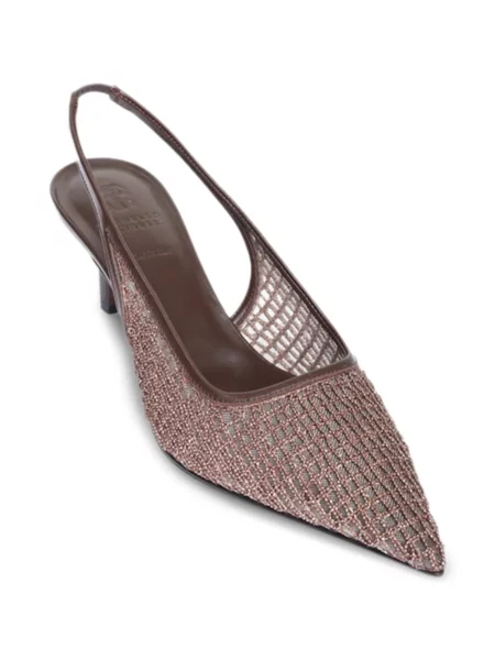 Pantofi cu toc Brunello Cucinelli plasă maro
