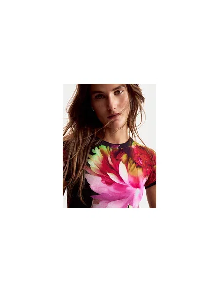 Desigual Marškinėliai TS_MULTIFLOWERS_LAC Mėlyna Casual Fit juoda