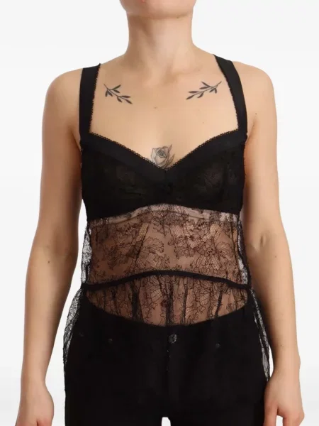 Top Dolce & Gabbana fără mâneci din dantelă negru