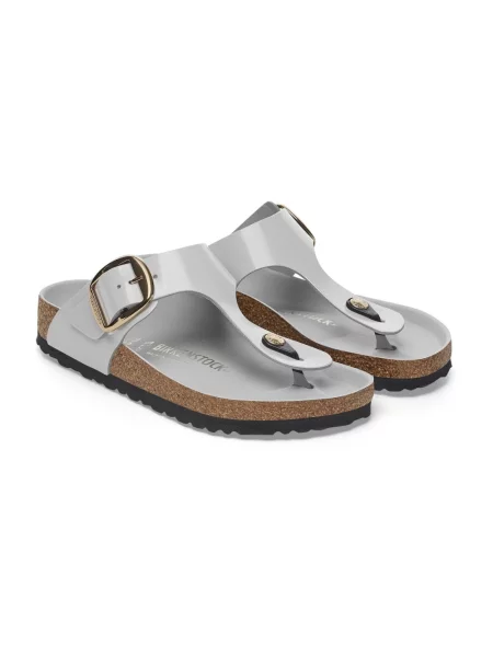 Klapki Birkenstock skórzane na sprzączkę szare
