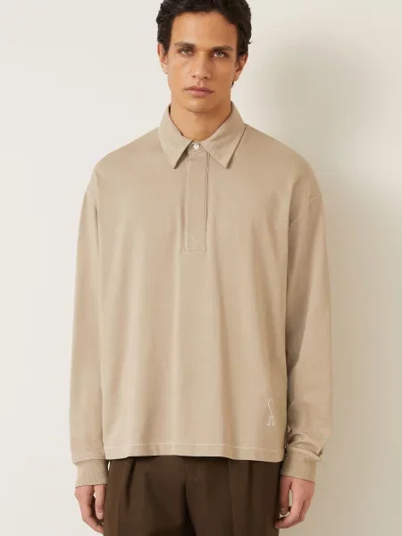 Ami Paris Polo Tričko Z Džerzeje Oversized Střih béžová