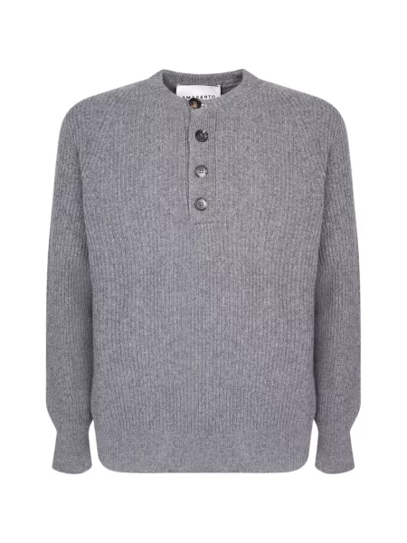 Pulover Amaranto cu guler henley gri