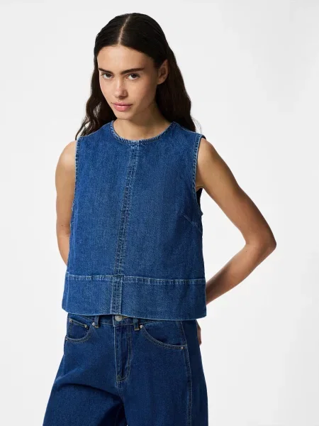 PIECES Bluză PCSILKE denim albastru