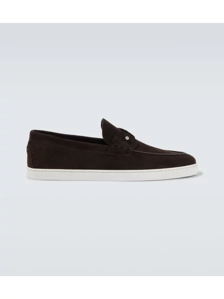 Pantofi loafer Christian Louboutin din piele de căprioară slip-on maro