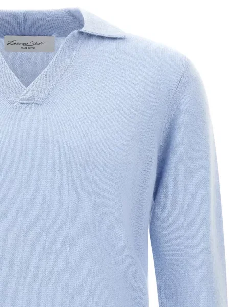 Lung tricou polo Larmeri Studio din cașmir albastru