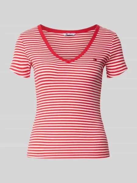 T-shirt o kroju slim fit z mieszanki bawełny Tommy Jeans czerwona