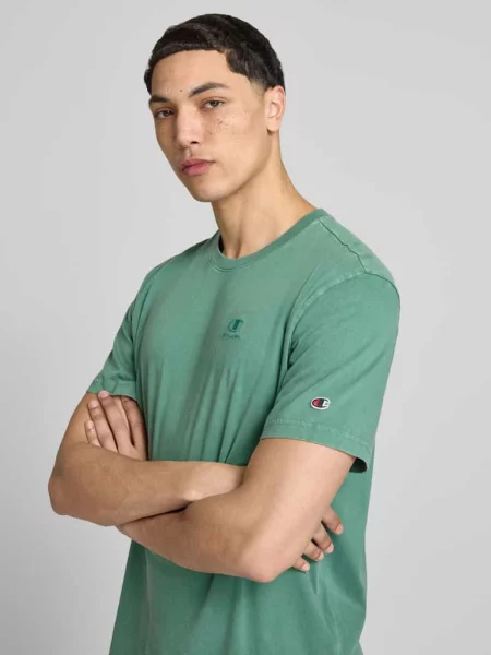 T-shirt z Wyhaftowane logo i Okrągły dekolt Champion zielona