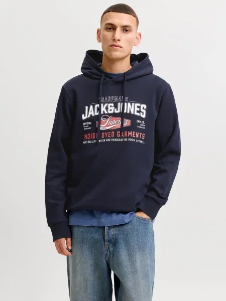 JACK & JONES Mikina námornícka modrá / svetločervená biela
