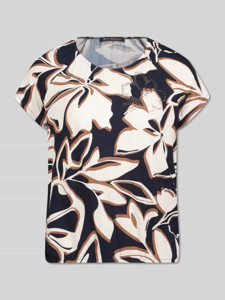 T-shirt z mieszanki krój regular fit Betty Barclay granatowa