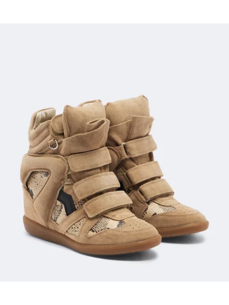 Sneakerși Isabel Marant din piele de căprioară cu pană bej