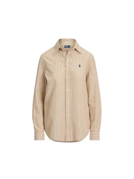 Bluzka koszulowa o kroju regular fit z mieszanki bawełny i lnu Polo Ralph Lauren beżowa