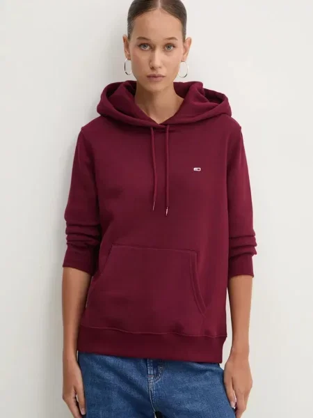 Bluză Tommy Jeans cu glugă bordo