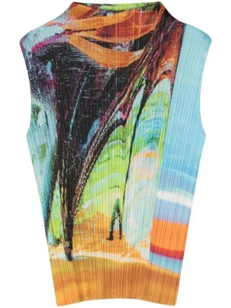 Top Pleats Please Issey Miyake bez rękawów w tropikalny nadruk