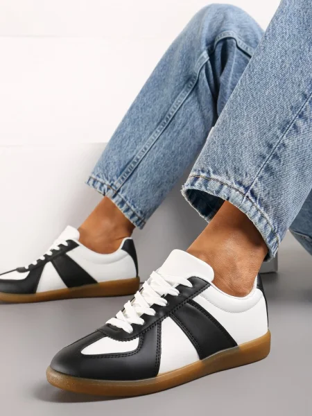 Sneakerși alb-negru cu cusături decorative Sumina alb