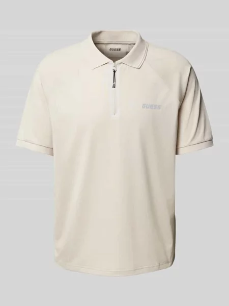 Koszulka polo o kroju regular fit z zamkiem błyskawicznym model ‘JAISS’ Guess Activewear beżowe