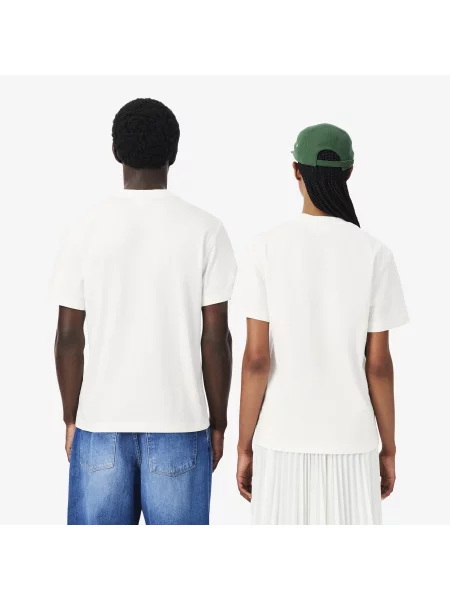 Lacoste Koszulka Z Bawełnianego Jerseyu Z Nadrukiem Graficznym biała