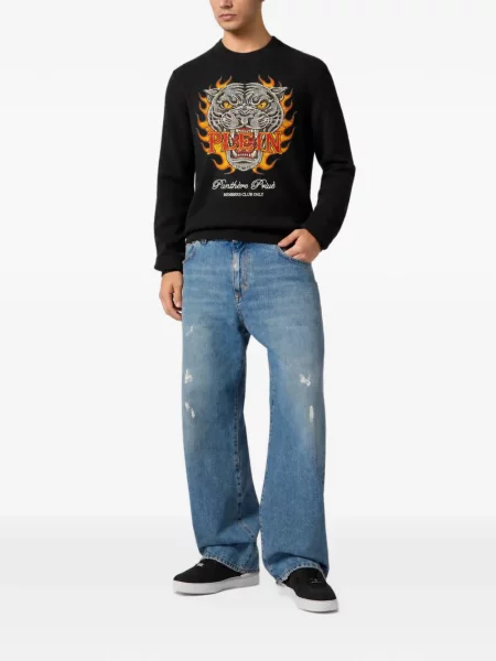 Pulover Philipp Plein cu decolteu rotund cu strasuri negru