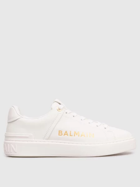 Шкіряні кросівки B-Court з принтом логотипа Balmain білі