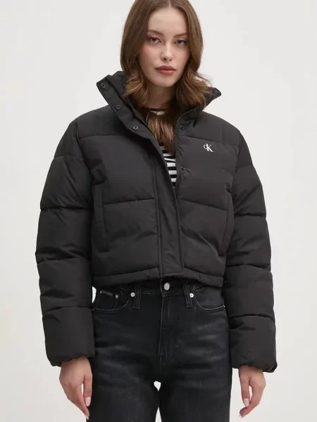 Lniana pikowana kurtka jeansowa Calvin Klein Jeans czarna