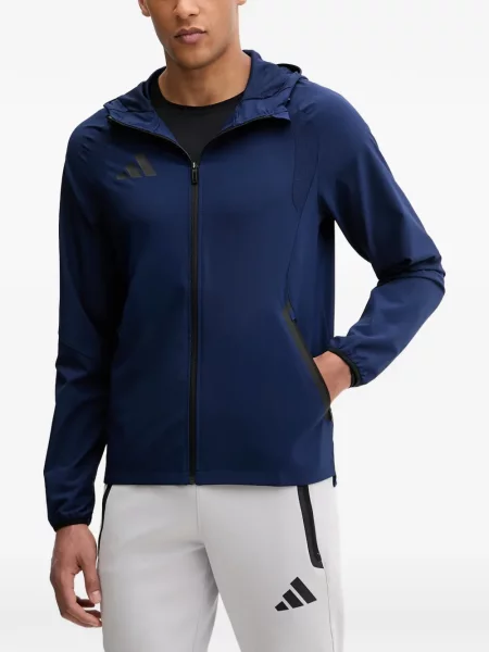 Ριγέ τρέξιμο μπουφάν Adidas με αυτόγραφο καφέ