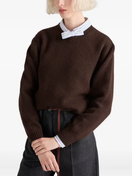 Pulover Prada cu decolteu rotund maro
