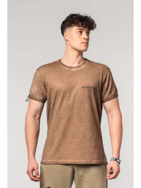 Pánske športové tričko NEBBIA Washed-Off Max Out light brown hnedá