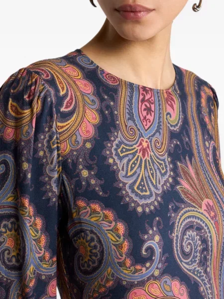 Rochie midi Etro cu model paisley din crep albastru