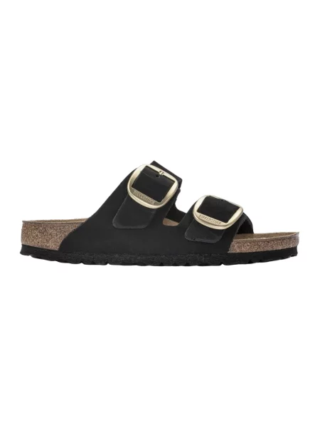 Klapki Birkenstock skórzane na sprzączkę czarne