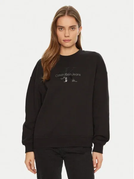 Calvin Klein Jeans Суитшърт Glossy Monologo черен