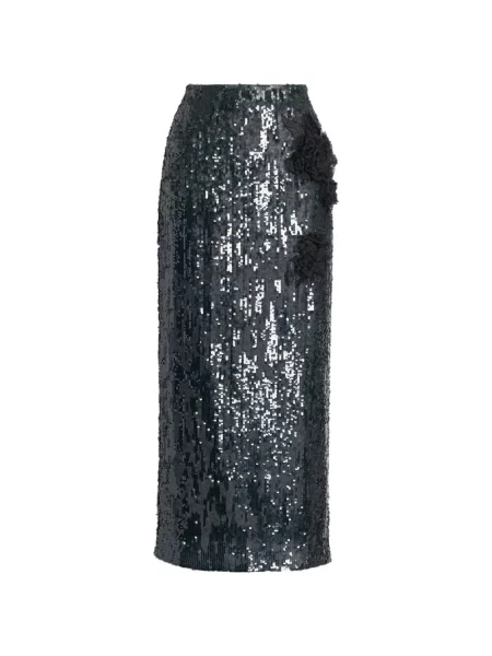 Fustă midi Erdem cu paiete cu model floral verde