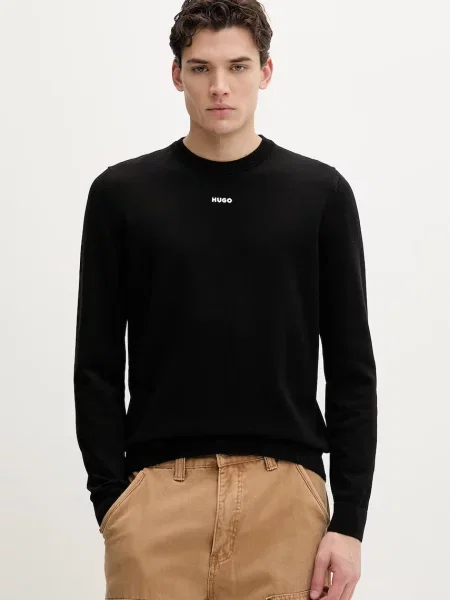HUGO Pulover San / alb negru