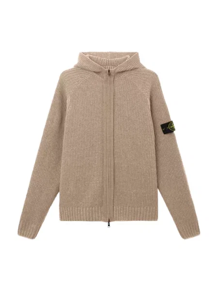 Bluza z kapturem Stone Island wełniana z kapturem z kamieniami beżowa