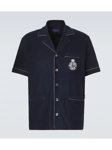 Cămașă Ralph Lauren Purple Label de mătase cu autograf albastru