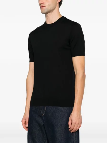 Scurt tricou éphémère cu decolteu rotund negru
