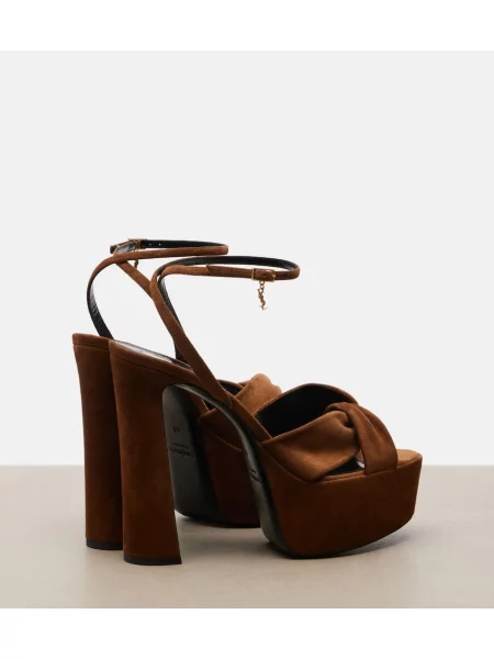 Sandale Saint Laurent din piele cu platformă maro