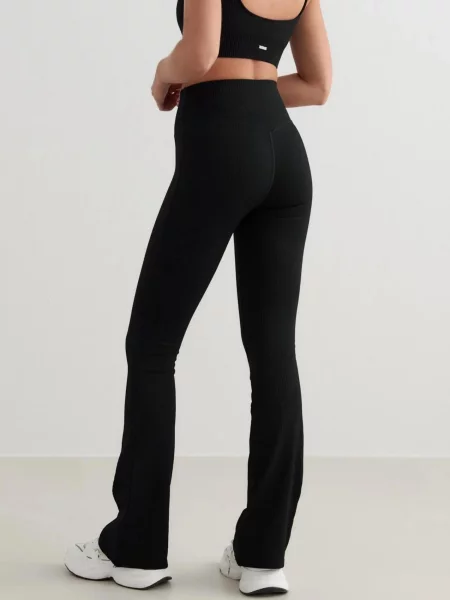 Legginsy bezszwowe prążkowane wysoki stan dzwony długie czarne