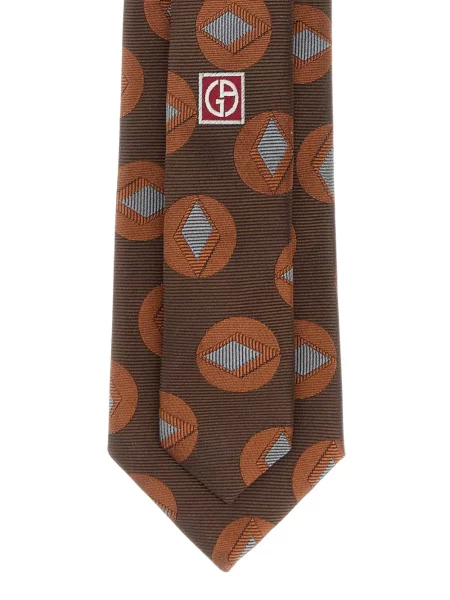 Cravată Giorgio Armani de mătase cu imprimeu geometric maro