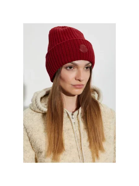 Czapka Moncler wełniana z logo czerwona