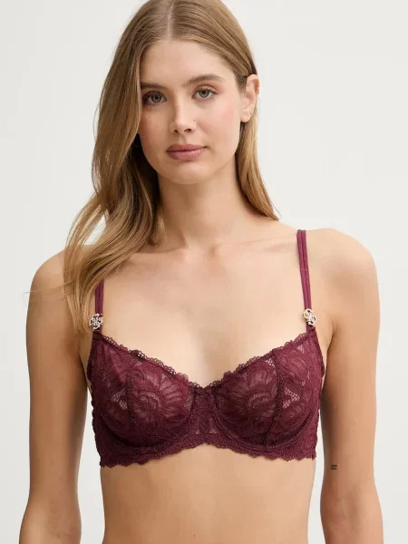 Сутиен Guess SOPHIE от дантела с изчистен дизайн бордо