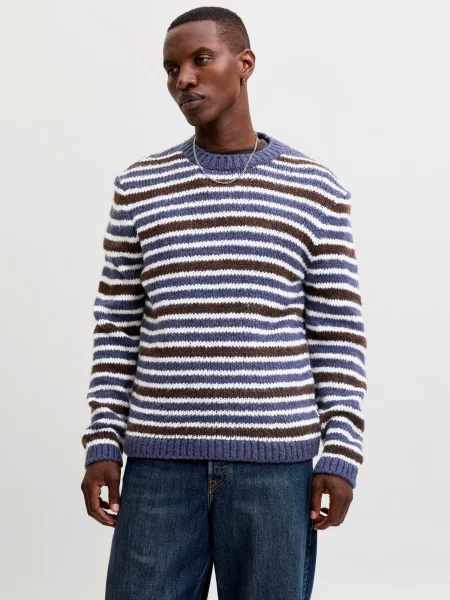 JACK & JONES Pulover JORSalamanco safir / ciocolatiu alb