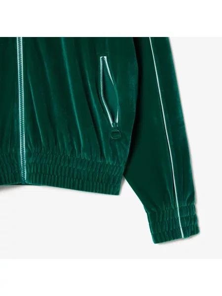Lacoste Luźna Aksamitna Bluza Z Zamkiem Błyskawicznym zielona