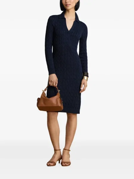 Πλεκτή με κολάρο μίντι φόρεμα Lauren Ralph Lauren μπλε