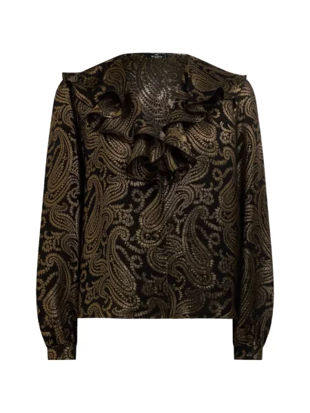 Top Etro cu volane cu model paisley auriu