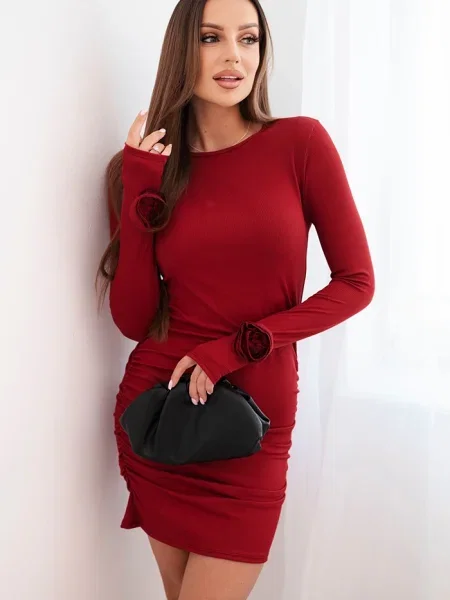 Rochie Kesi Włoski cu model floral de costum bordo